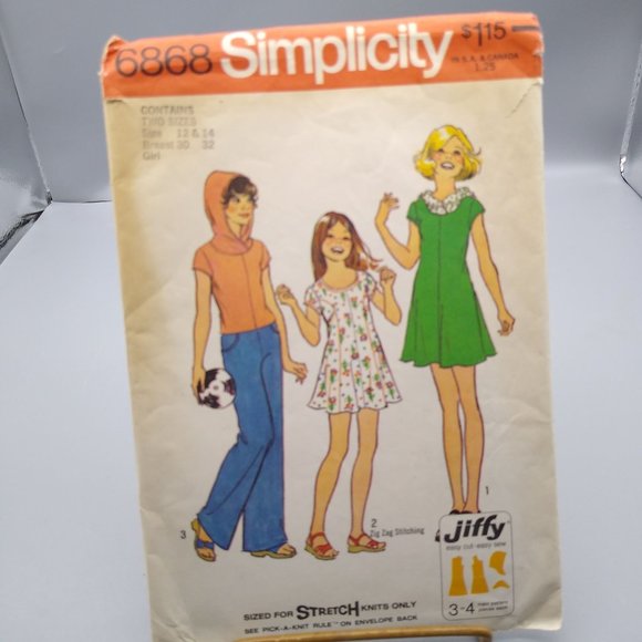 Vintage Sewing PATTERN Simplicity 6868, Jiffy Girls 1974 Pullover Dress or Top - Picture 1 of 2